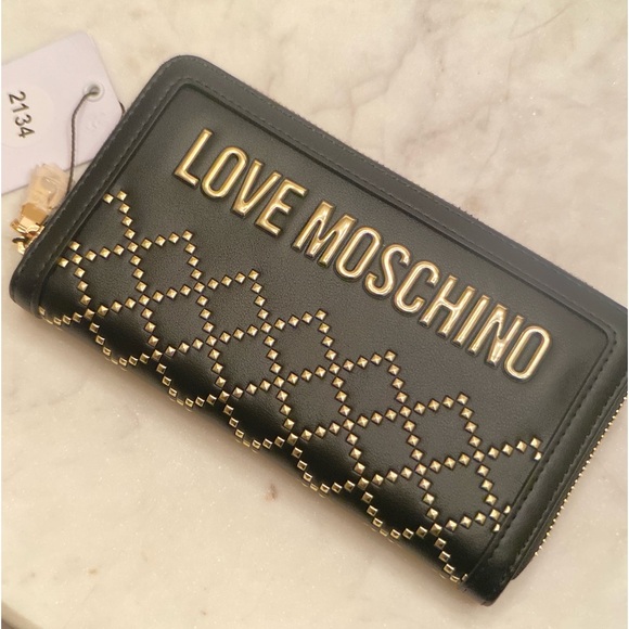 NWT Love Moschino Quilted and Studded Portafogli Pu Nero Wallet, Large - Picture 3 of 12